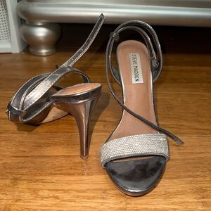 Steve Madden Black and Silver Strappy Heels